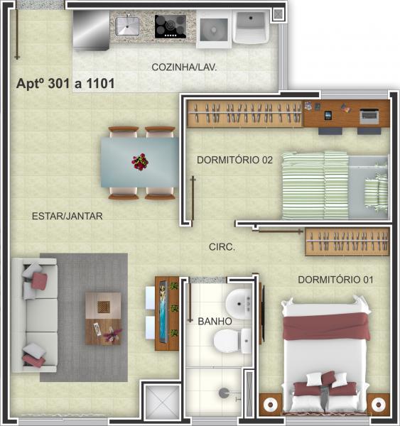 Apartamento à venda com 2 quartos, 51m² - Foto 3